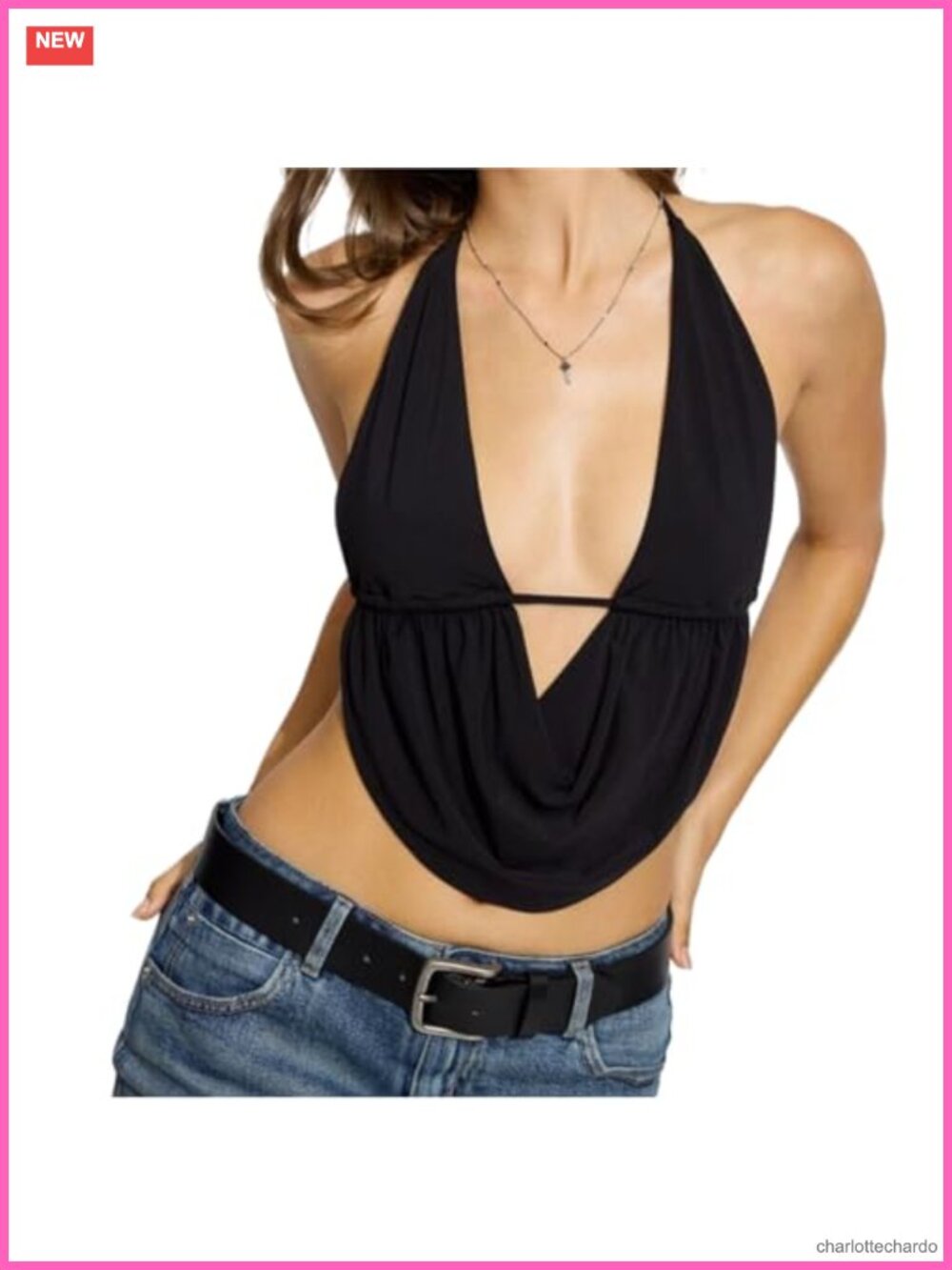 Women Backless Halter Top Tie Back Deep V-Neck Sleeveless Ruched Crop Top Summer